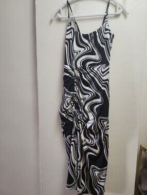 Forever 21 Black and White Swirl Ruched Slip Midi Dress Great Cond.worn Once